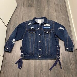 Moussy Distressed Patched Denim Jacket Size One Size